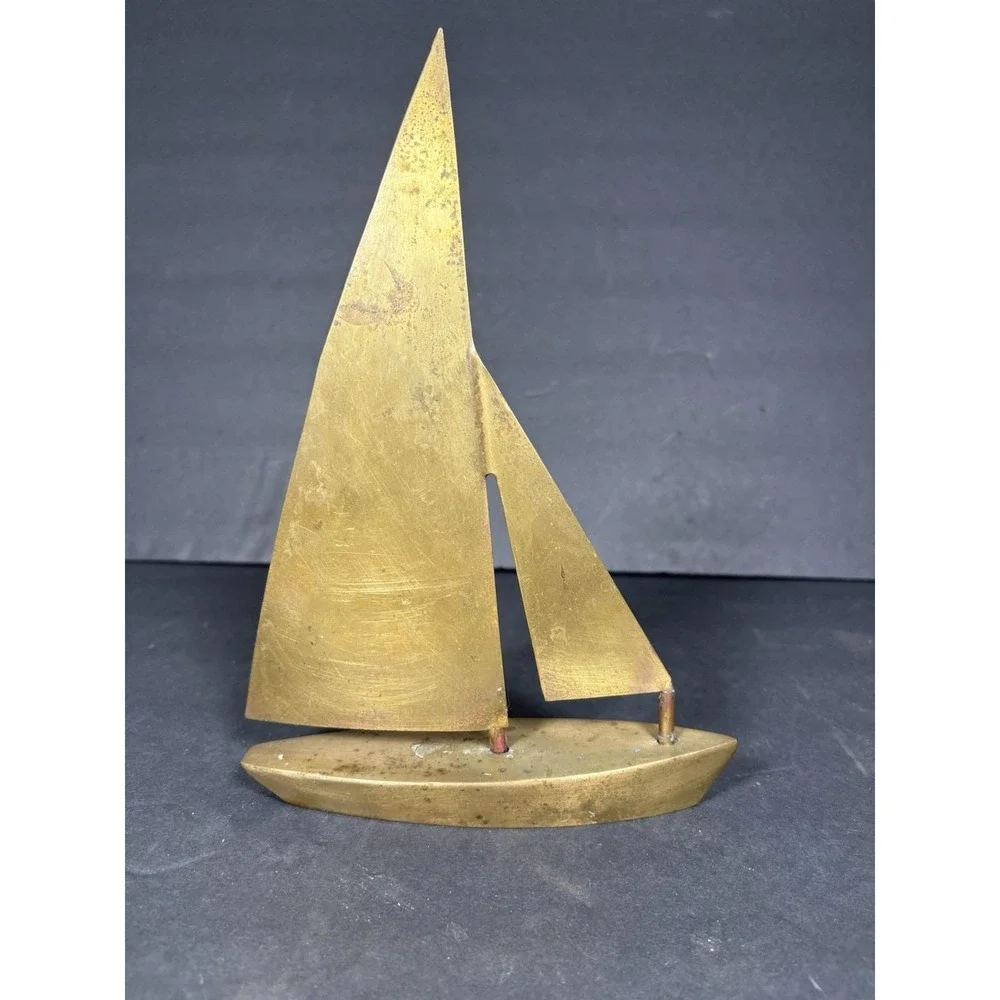 Vintage Brass Sailboat Sculpture Nautical Coastal Decor MCM Style
